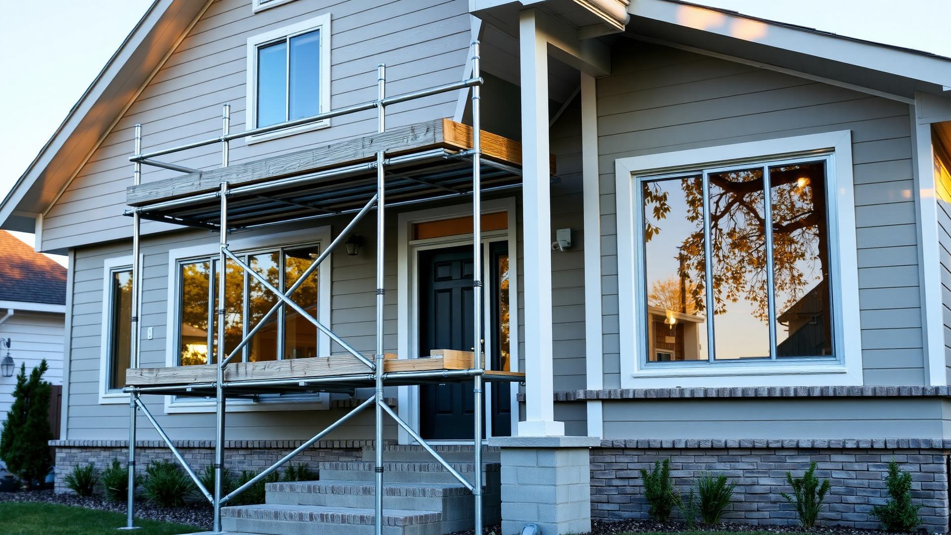 Professional home exterior remodeling with scaffolding